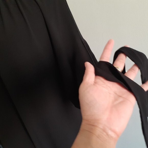 TYCHE Womens Relax Fit Crepe Lined Solid Black Open TieSleeves Shift Mini Dress - Picture 9 of 11